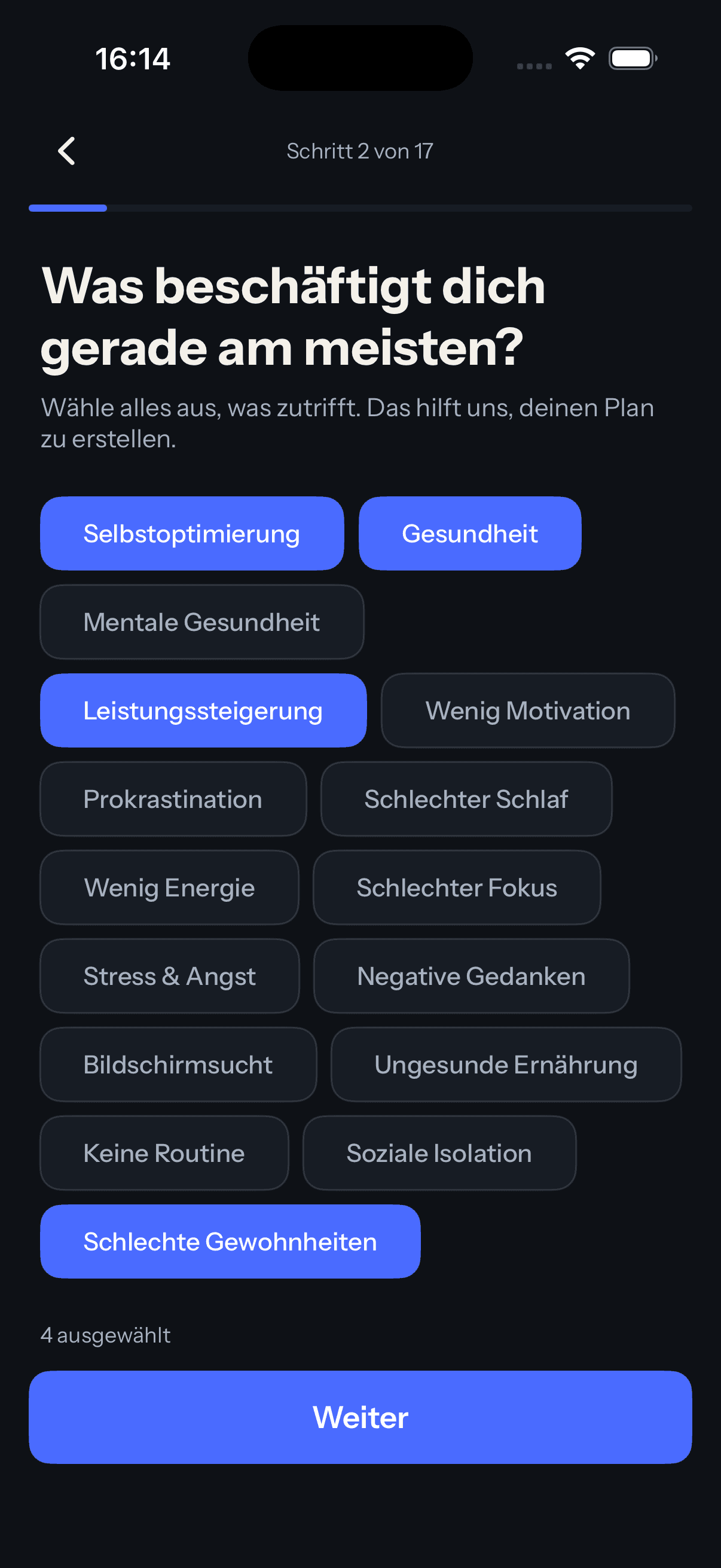 Dopafy Fragebogen im App-Screenshot