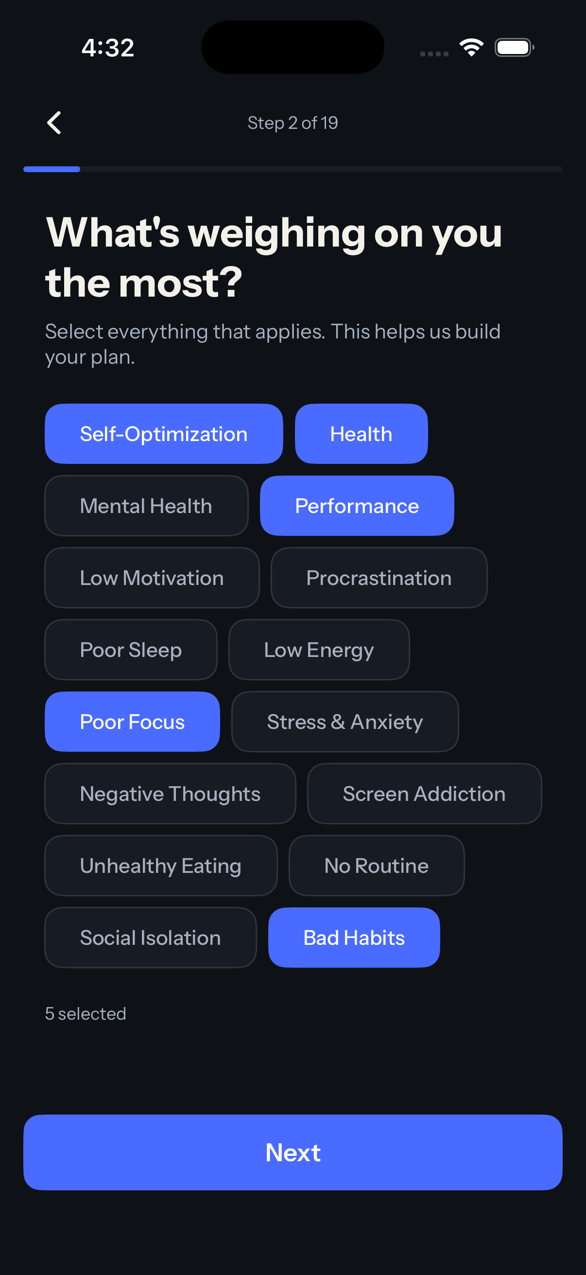 Dopafy questionnaire app screenshot