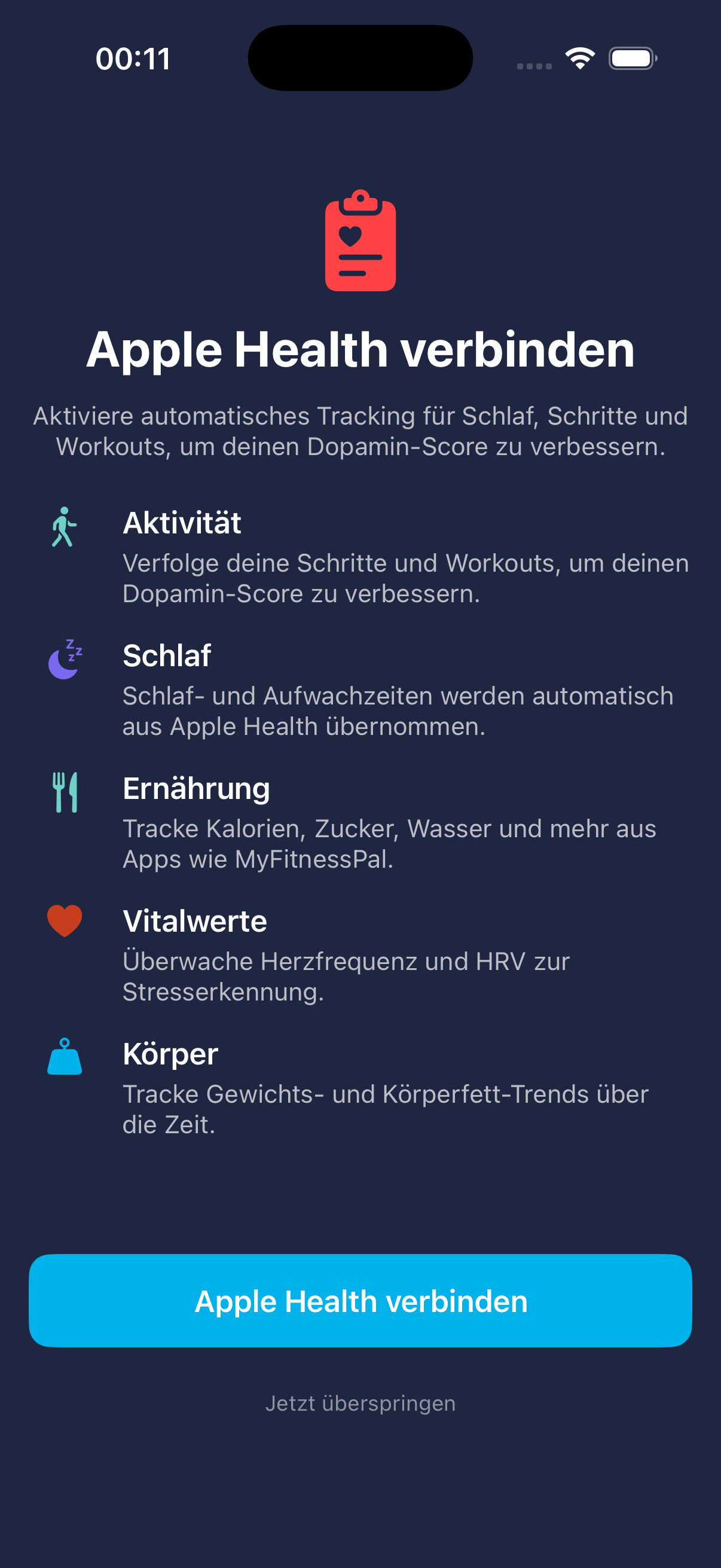 Dopafy Health Tracking mit Apple Health