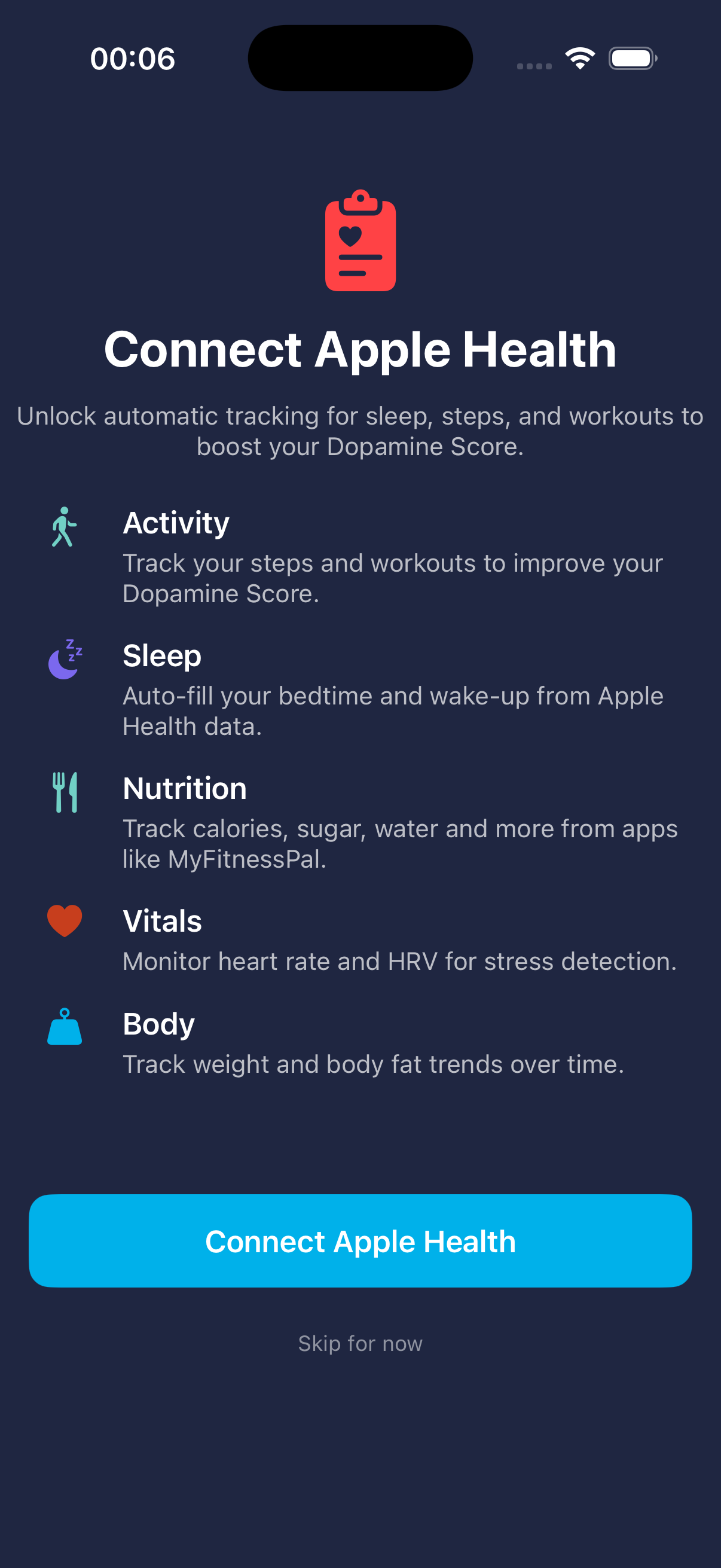 Dopafy health tracking with Apple Health