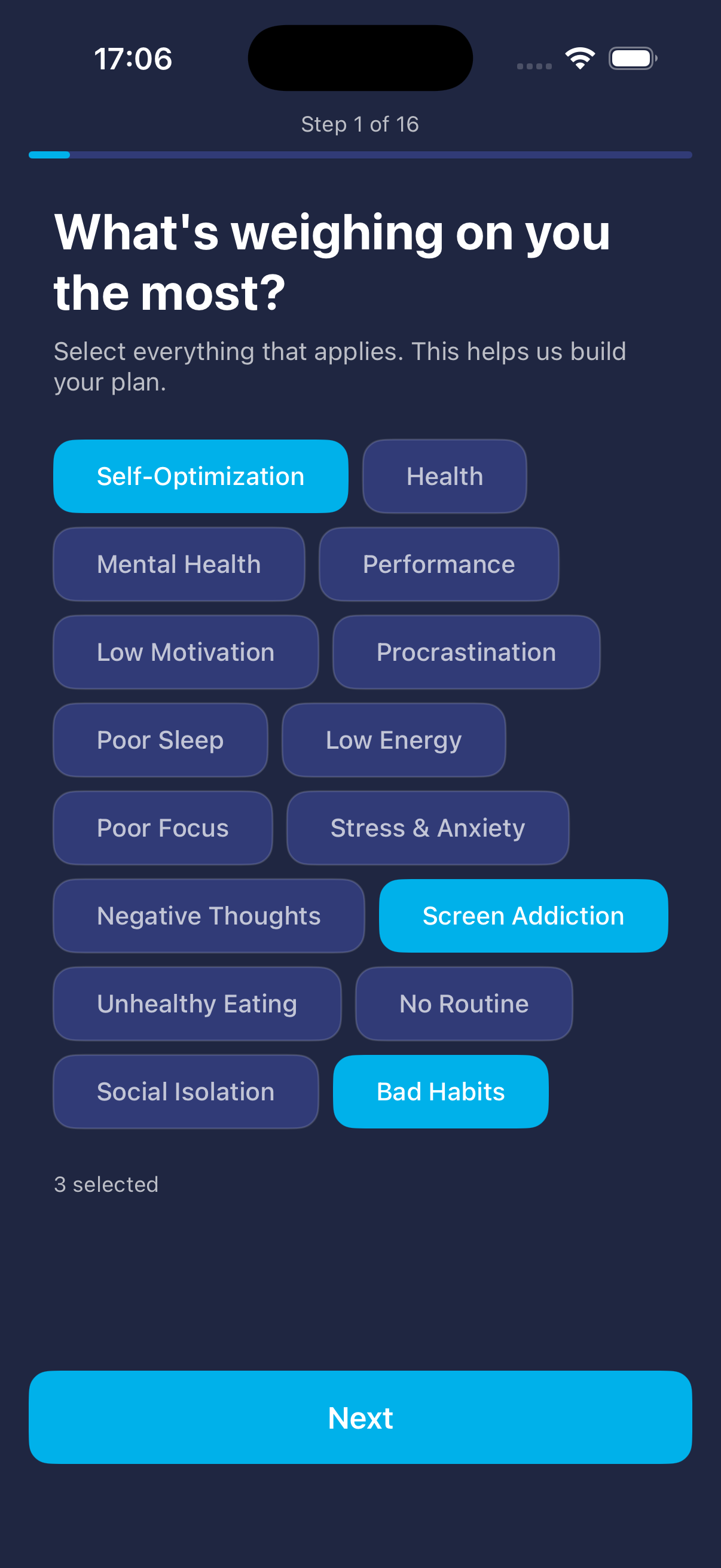 Dopafy personalized questionnaire
